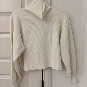 Good American Cream Ribbed Turtleneck Sweater